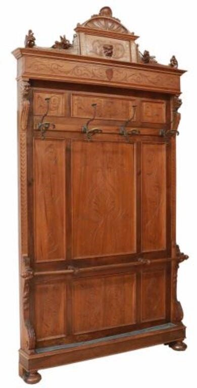 Appraisal: Italian Renaissance Revival walnut hall tree late th c carved