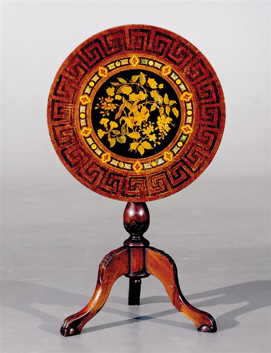 Appraisal: Victorian mahogany and marquetry table circa circular top with inlaid