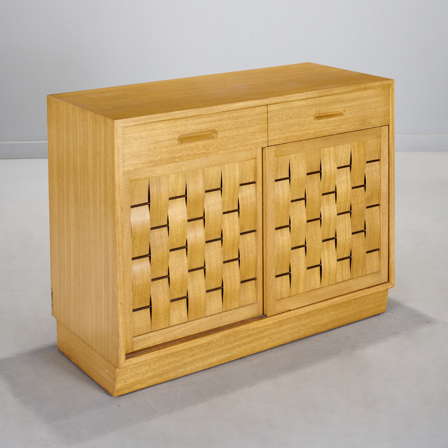 Appraisal: EDWARD WORMLEY FOR DUNBAR WOVEN-FRONT CABINET c American bleached mahogany