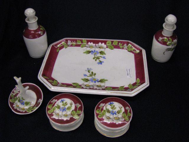 Appraisal: Victorian Porcelain Dresser Set handpainted floral includes pair of perfumes