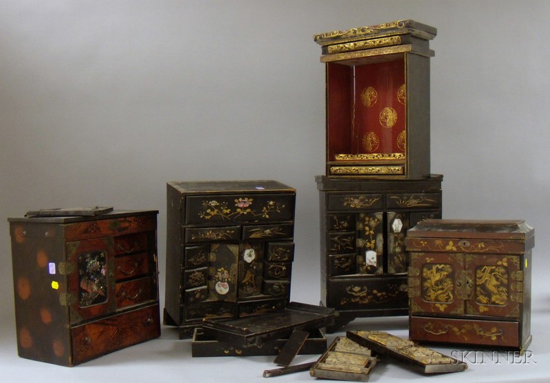 Appraisal: Four Japanese Gilt Decorated Lacquered Collector's Trinket Cabinets and a