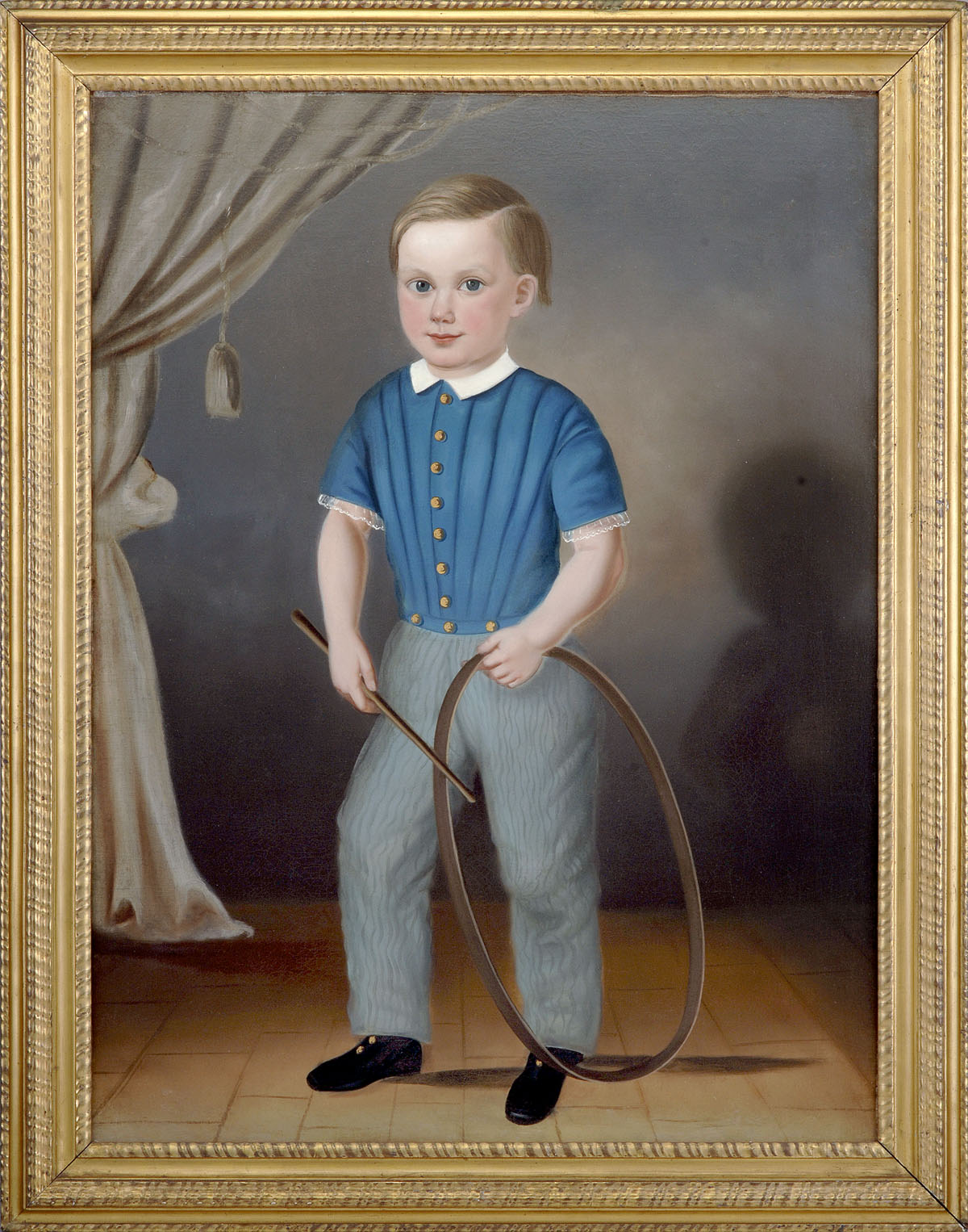 Appraisal: PORTRAIT OF A YOUNG BOY HOLDING A STICK AND HOOP