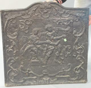 Appraisal: Iron fireback romantic scene th - th century x