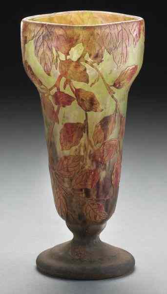 Appraisal: Vetrified Daum Nancy glass cameo vase the green to brown