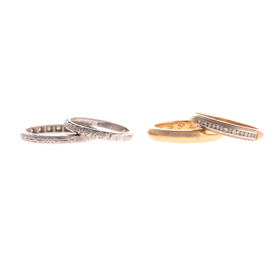 Appraisal: A Collection of Gold Platinum Wedding Bands K yellow gold