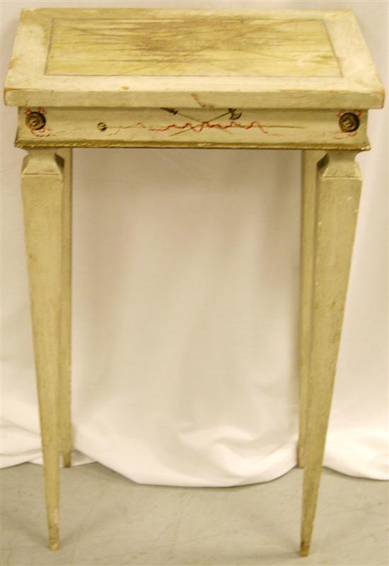 Appraisal: White painted stand with square tapered legs and painted accents