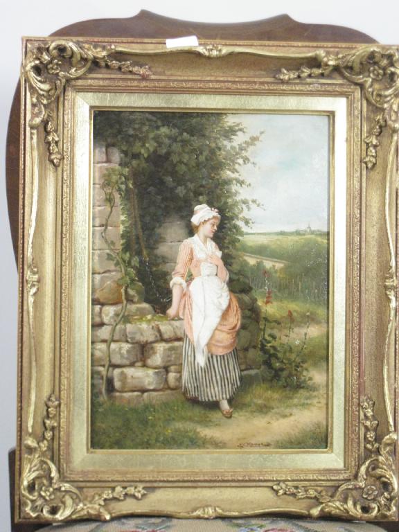 Appraisal: E V HAMPE A Country Girl signed oil on panel