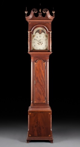 Appraisal: Federal mahogany tall-case clock Pennsylvania circa painted sheet metal moon