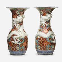 Appraisal: Japanese FUKUGAWA DRAGON FLOOR VASES c glazed porcelain h dia