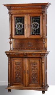 Appraisal: th c Continental oak buffet w stained glass Late th