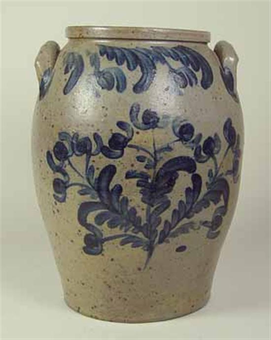 Appraisal: American Stoneware Crock Mid th century extensive floral and foliate