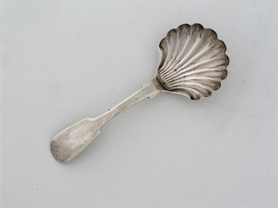 Appraisal: A George III provincial fiddle caddy spoon shell bowl by