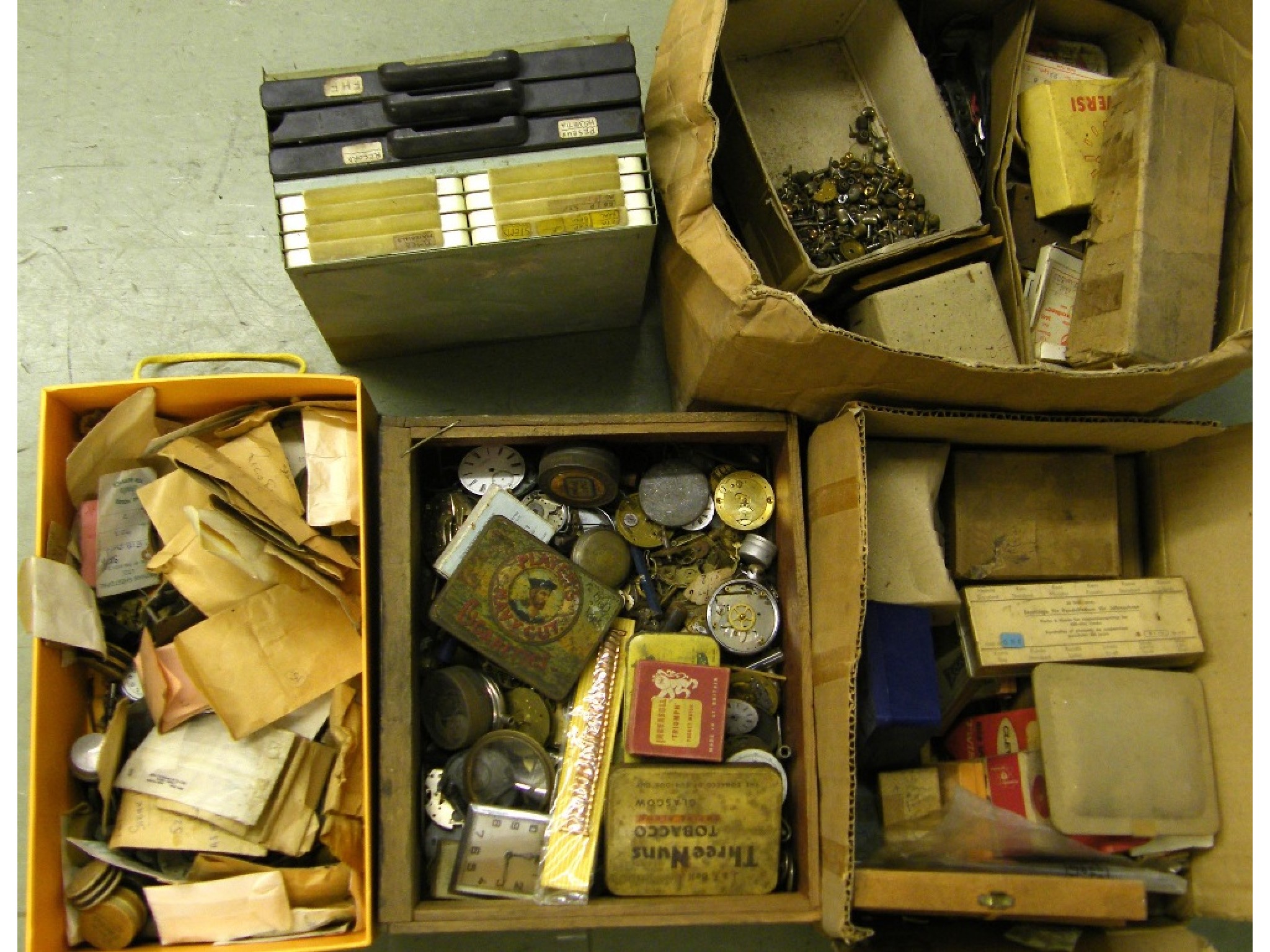 Appraisal: Assorted watch spares and accessories to include movements winding buttons