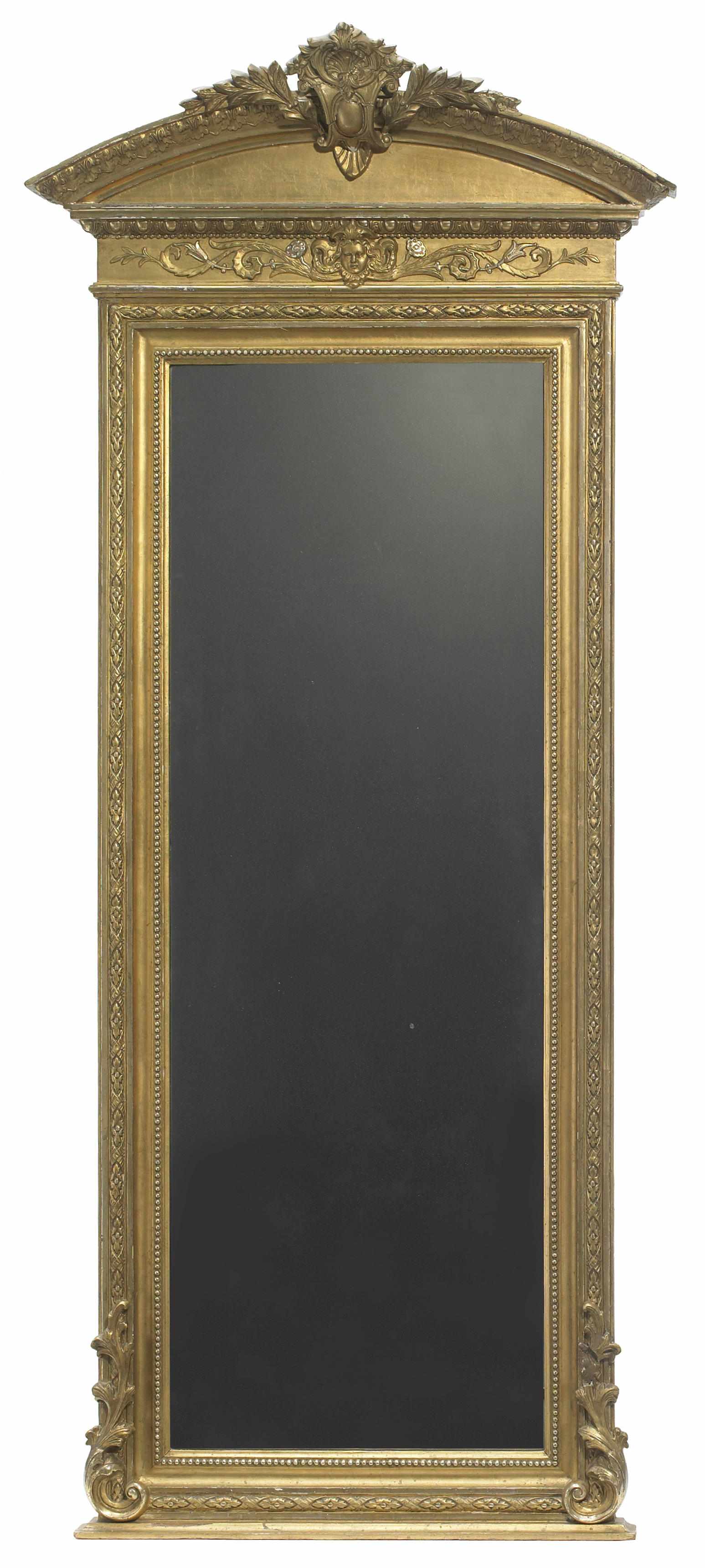 Appraisal: A Louis XVI style carved giltwood and gesso pier mirror