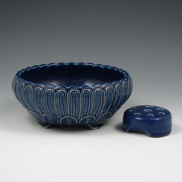 Appraisal: Weller deco bowl in cobalt blue with matching flower frog