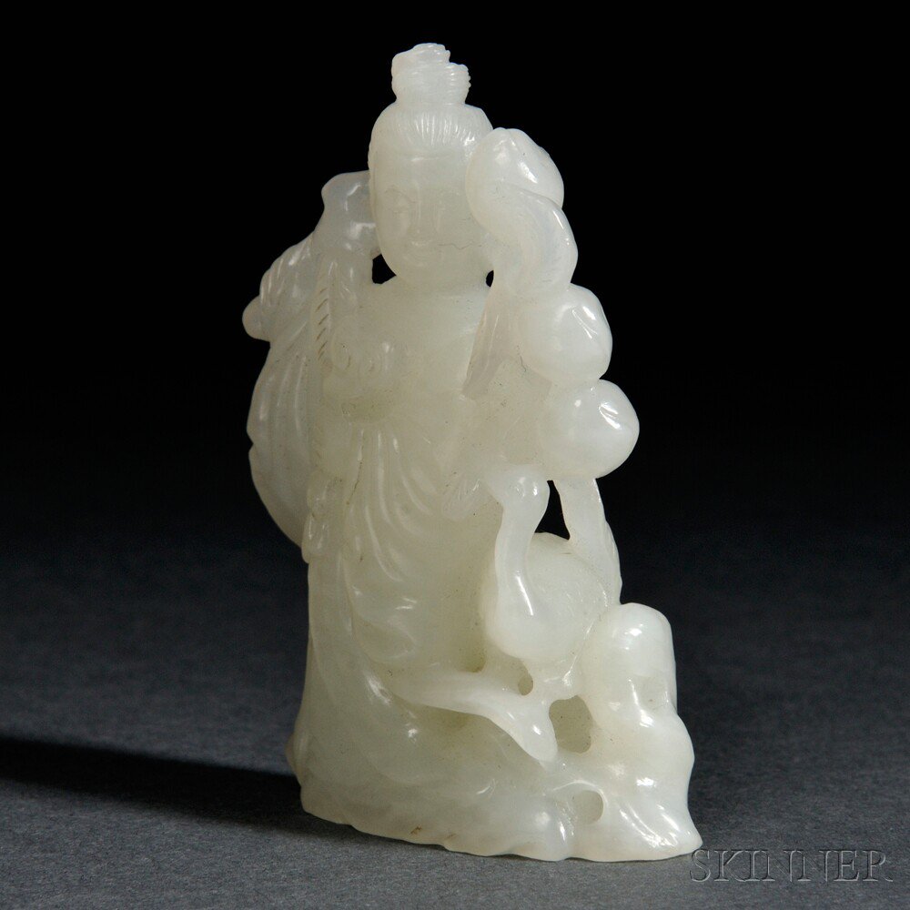 Appraisal: Jade Figure of Ma Gu China depicted standing next to