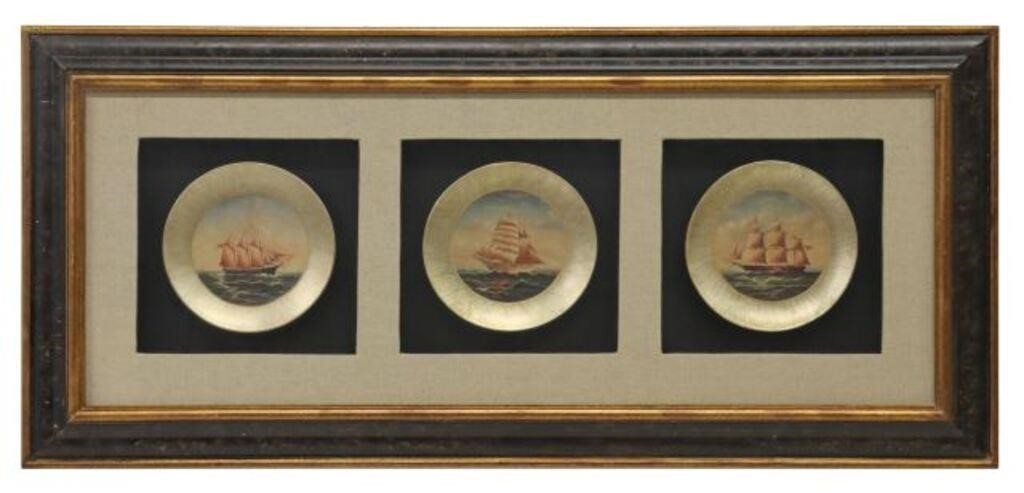 Appraisal: Decorative plates housed in a shadowbox frame st c three