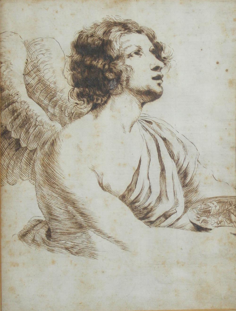 Appraisal: CIRCLE OF GUERCINO ITALIAN ANGEL Pen and brown ink on