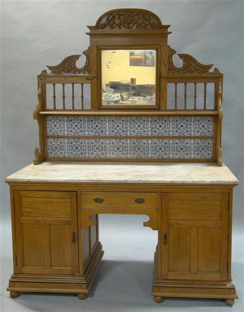 Appraisal: SRI LANKAN SATINWOOD WASHSTAND WITH MARBLE TOP the back with