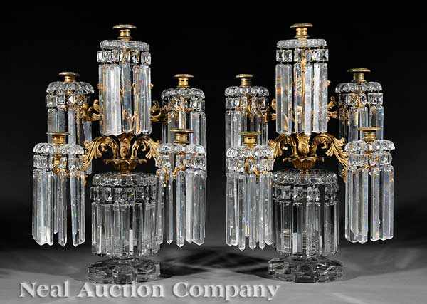 Appraisal: A Pair of American Gilt Lacquered Bronze and Crystal Five-Light