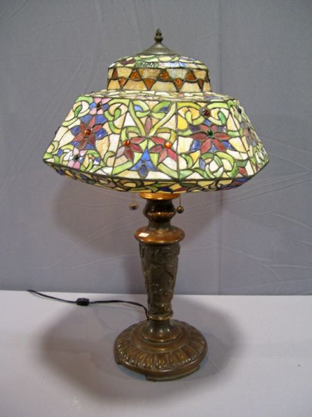 Appraisal: Tiffany Style Stained Glass Table Lamp Multi colored shade with