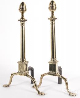 Appraisal: Pair of brass lemon top andirons ca h Pair of