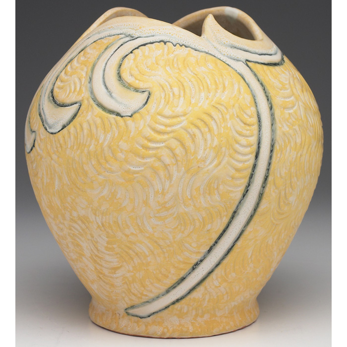 Appraisal: Weller vase experimental bulbous shape in yellow marked w x