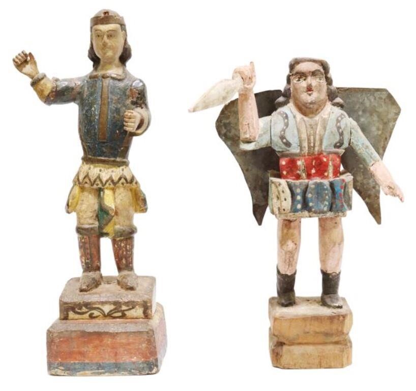 Appraisal: lot of Carved wood santos figures each likely Saint Michael