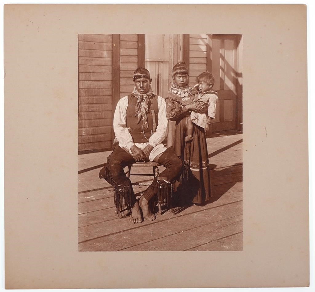 Appraisal: Antique albumen photograph of a male Seminole Indian seated beside