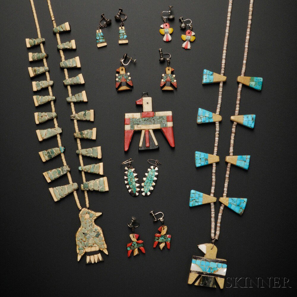 Appraisal: Eight Southwest Items three Santo Domingo Battery necklaces with bird