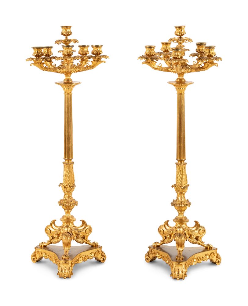 Appraisal: A Pair of Charles X Gilt Bronze Six-Light Candelabra A