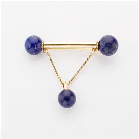 Appraisal: Antique Gold and Lapis Fibula Brooch Estimate -