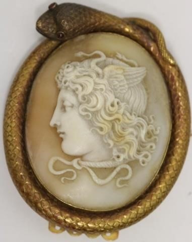 Appraisal: TH C SHELL CARVED BROOCH DEPICTING A CLASSICALFIGURE WITH WINGS