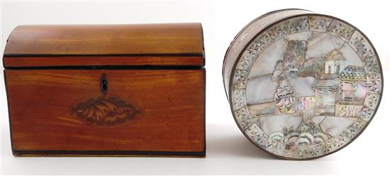 Appraisal: Pair of wooden containers circular box decorated with mother of