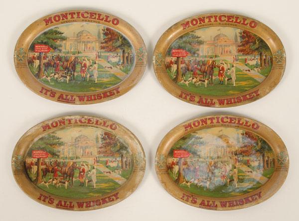 Appraisal: Four Monticello Whiskey tin advertising tip trays Monticello Special Reserve