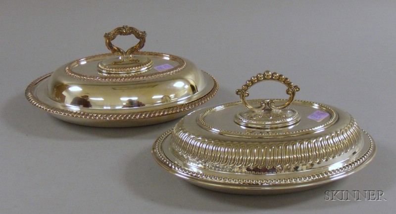 Appraisal: Two Silver Plate Convertible Covered Entree Dishes one with beaded