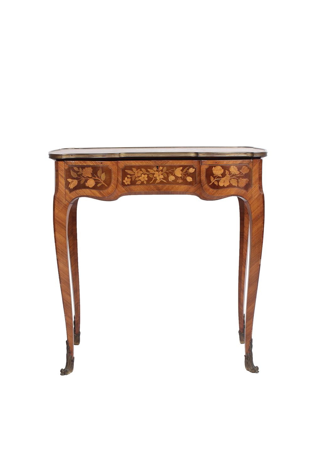 Appraisal: FRENCH WALNUT MARQUETRY INLAID POUDREUSEin the Louis XV style Condition