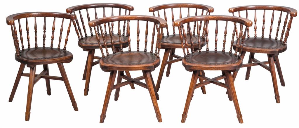 Appraisal: ARTHUR ROMNEY GREEN - SET OF SIX OAK TUB ARMCHAIRS