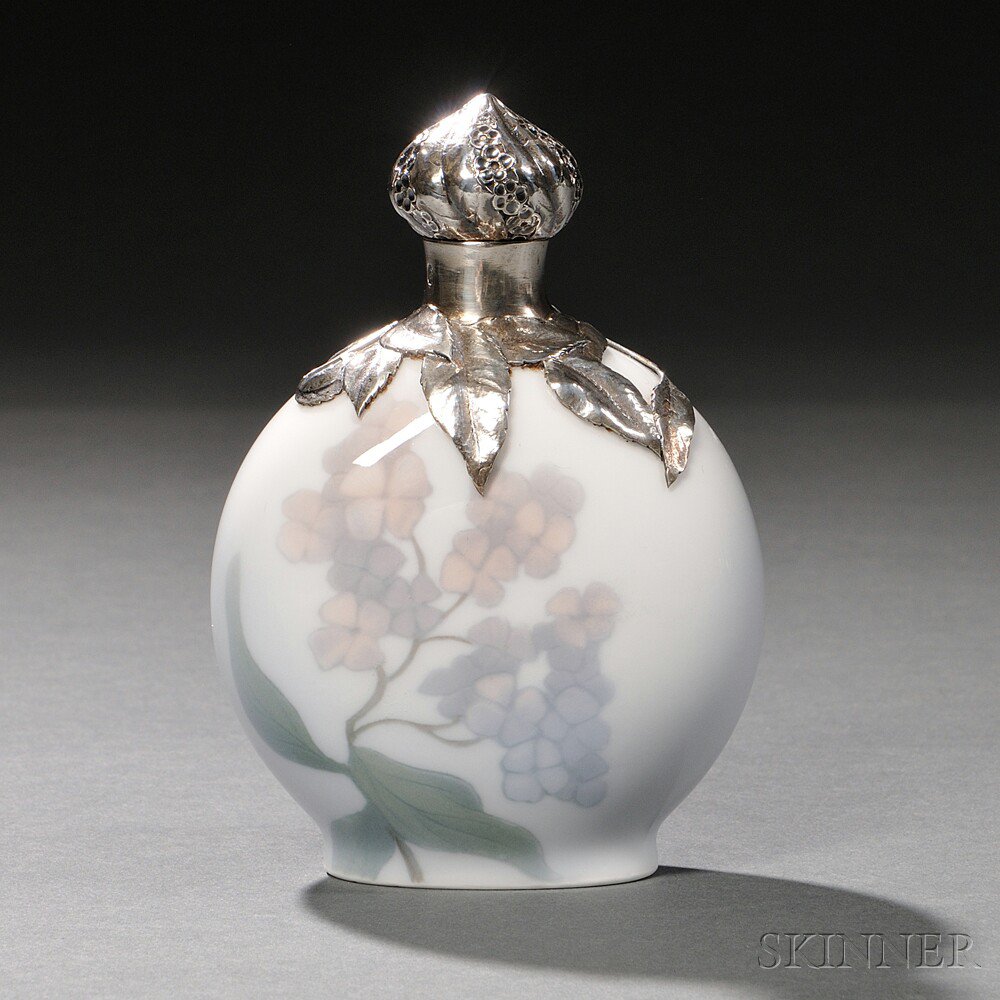 Appraisal: Royal Copenhagen Sterling Silver-mounted Porcelain Perfume and Cover Denmark c