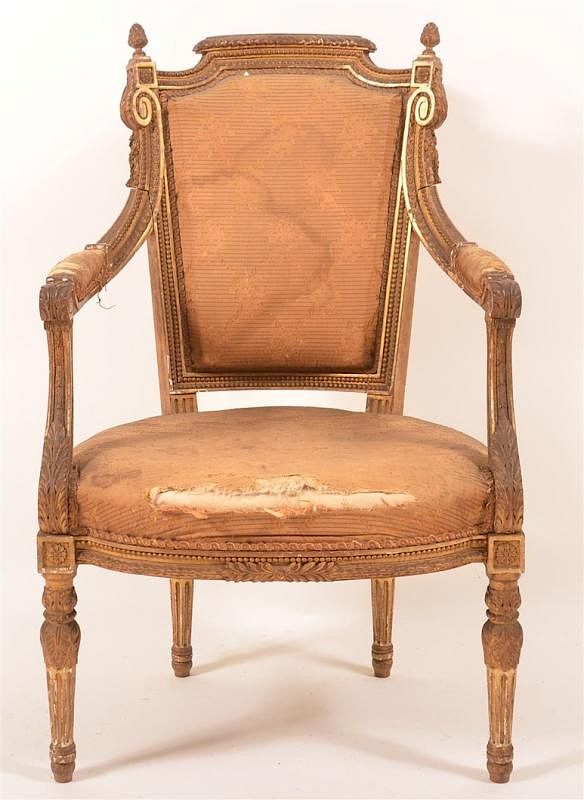 Appraisal: French Louis XVI Carved Gilt Frame Armchair French Louis XVI