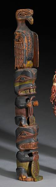 Appraisal: A Tlingit totem pole Carved fully in-the-round with characteristic totemic