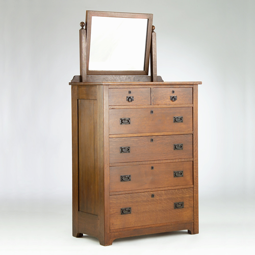 Appraisal: ARTS CRAFTS Chest of drawers in two-over-four configuration and pivoting