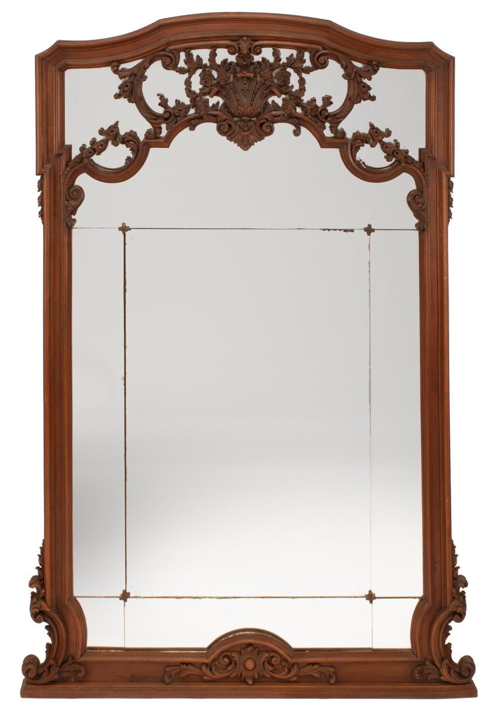 Appraisal: Antique Continental Rococo-Style Carved Walnut Overmantel Mirror molded surround with