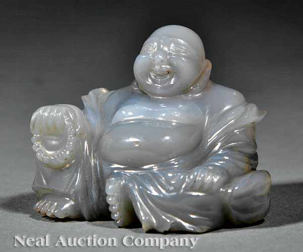 Appraisal: A Chinese Carved Smokey Grey Agate Figure of Budai th