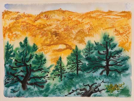 Appraisal: GEORGE GROSZ Cape Cod Landscape with Pine Trees Watercolor on