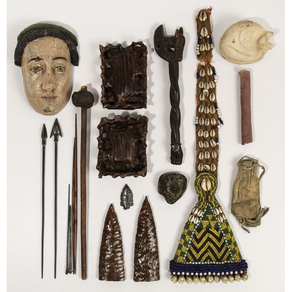 Appraisal: ETHNOGRAPHIC ASSORTMENT items from various cultures including carved and painted