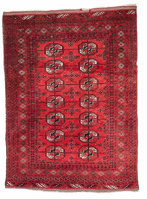 Appraisal: AN AFGHAN WINE GROUND RUG with two rows of octagonal