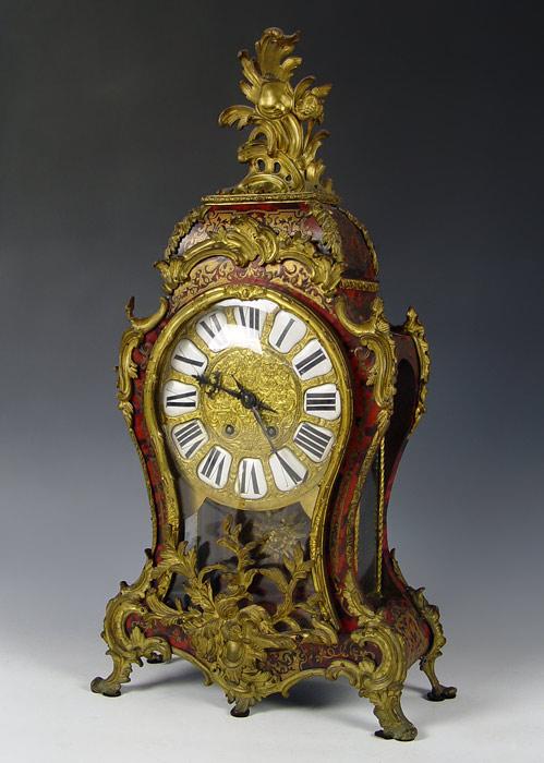 Appraisal: TH CENTURY FRENCH BOULLE INLAY MANTLE CLOCK Red faux tortoise