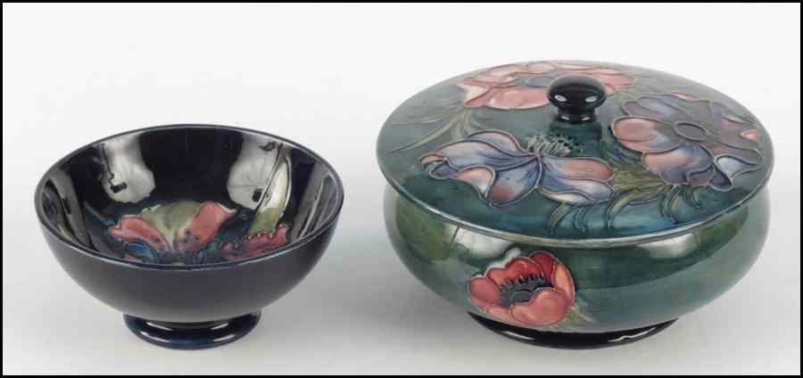 Appraisal: ENGLISH MOORCROFT IRIS BOWL Together with a Moorcroft covered poppy