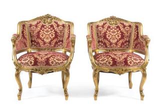 Appraisal: A Louis XV Style Giltwood Salon Suite Height of bergere